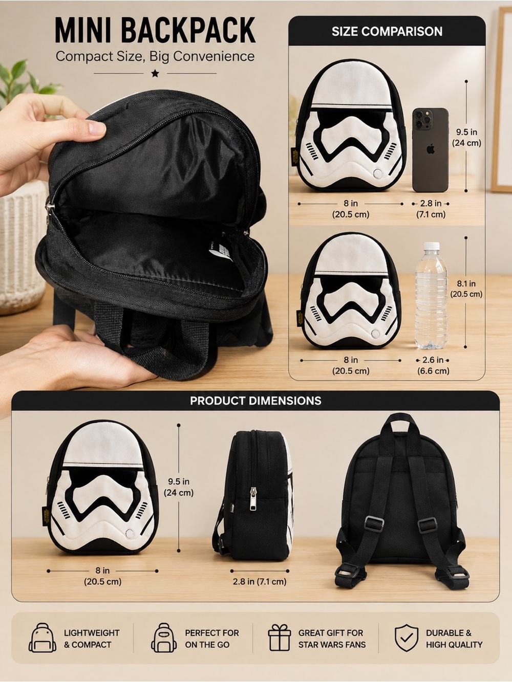 Star Wars Kids Mini Backpack in Black and White - Stormtrooper Face